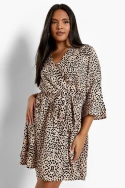 Vestito A Incrocio Plus Size Con Stampa Animalier