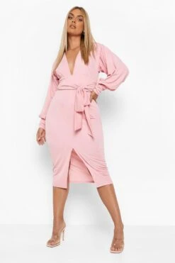 Vestito Midi Plus Size Allacciato In Vita Con Scollo Profondo