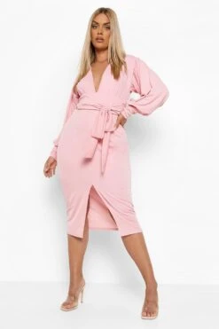 Vestito Midi Plus Size Allacciato In Vita Con Scollo Profondo -Negozio al dettaglio Vestiti pzz09469 rose xl 2