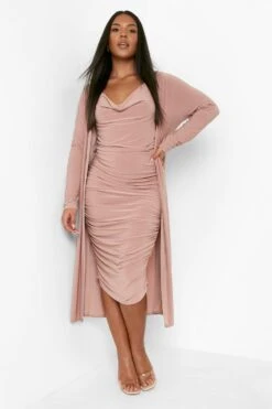 Vestito Plus Size Con Scollo A Cappuccio & Spolverino -Negozio al dettaglio Vestiti pzz09548 rose xl 2