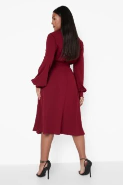 Vestito Midi Plus Size A Collo Alto Con Maniche A Campana -Negozio al dettaglio Vestiti pzz09560 berry xl 1