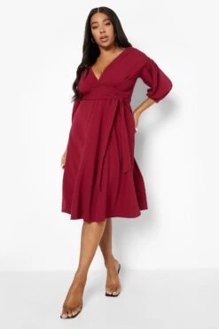 Vestito Midi Plus Size A Incrocio Con Spalle Scoperte -Negozio al dettaglio Vestiti pzz09849 berry xl 2