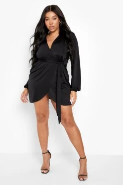 Vestito Plus Size A Incrocio Seducente Con Cintura -Negozio al dettaglio Vestiti pzz09870 black xl 2