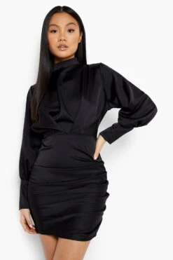 Vestito Petite A Collo Alto Con Polsini, Bottoni E Ruches -Negozio al dettaglio Vestiti pzz09889 black xl 3