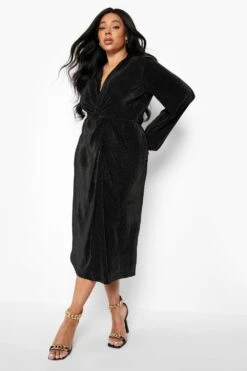 Vestito Midi Plus Size Plissettato Con Dettagli Attorcigliati