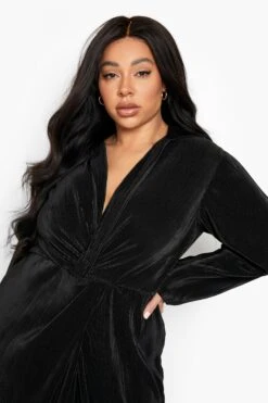 Vestito Midi Plus Size Plissettato Con Dettagli Attorcigliati -Negozio al dettaglio Vestiti pzz09926 black xl 3