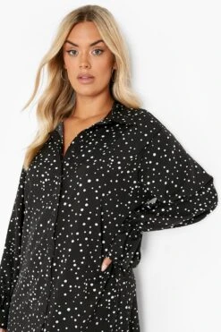 Vestito Camicia Plus Size A Pois Con Volant Sui Polsini -Negozio al dettaglio Vestiti pzz09930 black xl 3