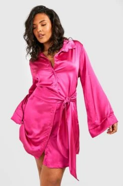 Vestito Camicia Scaldacuore Plus Size In Raso -Negozio al dettaglio Vestiti pzz09945 hot20pink xl 2