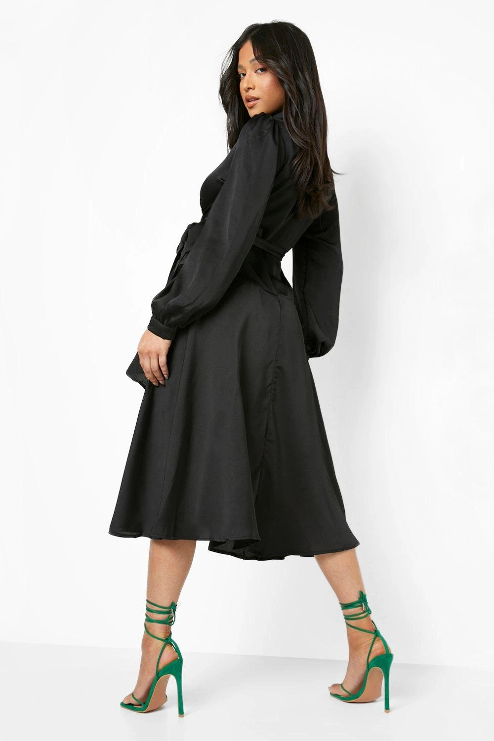 Vestito Skater Midi Petite In Raso A Incrocio 2 Vestito Skater Midi Petite In Raso A Incrocio - immagine 2