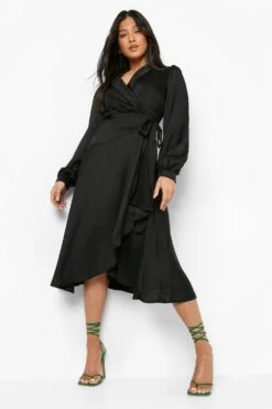 Vestito Skater Midi Petite In Raso A Incrocio 6 Vestito Skater Midi Petite In Raso A Incrocio -Negozio al dettaglio Vestiti pzz09953 black xl 2