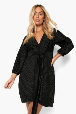 Vestito Skater Plus Size Plissettato Con Cintura