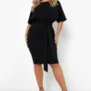 Vestito Midi Plus Size Con Fascia In Vita E Maniche Stile Kimono