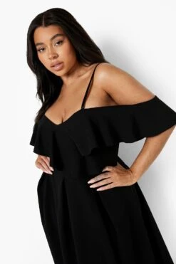 Vestito Midi Plus Size In Scuba Con Spalle Scoperte -Negozio al dettaglio Vestiti pzz09978 black xl 3