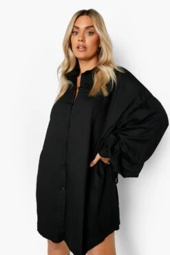 Vestito Camicia Plus Size Oversize Con Ruches Sulle Maniche
