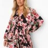 Vestito Skater Plus Size A Fiori Con Cintura E Arricciature