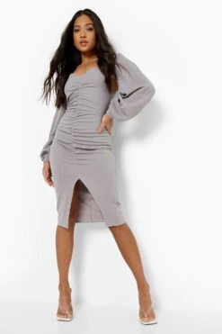 Vestito Midi Petite Con Ruches E Maniche A Palloncino -Negozio al dettaglio Vestiti pzz10226 silver xl 2