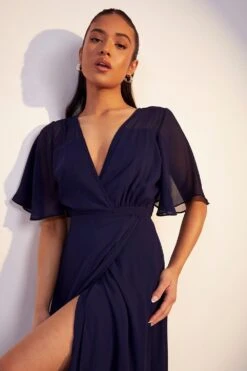 Vestito Da Cerimonia Petite A Incrocio Con Maniche A Campana 7 Vestito Da Cerimonia Petite A Incrocio Con Maniche A Campana -Negozio al dettaglio Vestiti pzz10314 navy xl 3