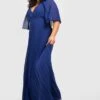 Vestito Maxi Plus Size Da Cerimonia Con Pieghe E Mantella