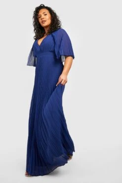 Vestito Maxi Plus Size Da Cerimonia Con Pieghe E Mantella
