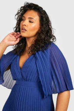 Vestito Maxi Plus Size Da Cerimonia Con Pieghe E Mantella -Negozio al dettaglio Vestiti pzz10327 navy xl 3