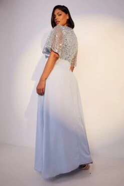 Vestito Maxi Plus Size Da Cerimonia Con Paillettes E Maniche A Campana -Negozio al dettaglio Vestiti pzz10331 baby20blue xl 1