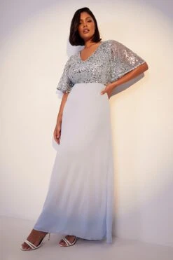 Vestito Maxi Plus Size Da Cerimonia Con Paillettes E Maniche A Campana -Negozio al dettaglio Vestiti pzz10331 baby20blue xl 2