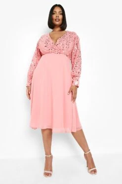 Vestito Skater Midi Plus Size A Incrocio Con Paillettes -Negozio al dettaglio Vestiti pzz10414 rose xl 2