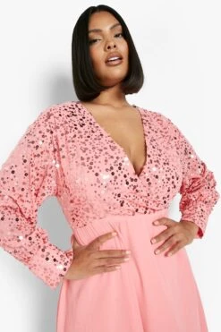 Vestito Skater Midi Plus Size A Incrocio Con Paillettes -Negozio al dettaglio Vestiti pzz10414 rose xl 3