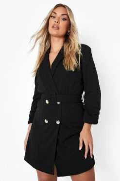 Vestito Blazer Plus Size Con Ruches Sulle Maniche -Negozio al dettaglio Vestiti pzz10698 black xl 3