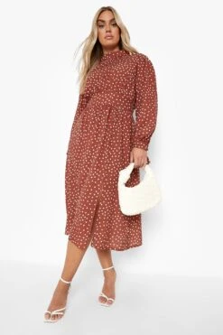 Vestito Midi Plus Size A Pois Con Spacco -Negozio al dettaglio Vestiti pzz10710 chocolate xl 2