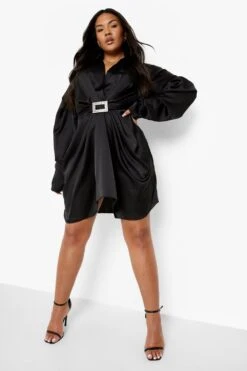 Vestito Plus Size Con Scollo Profondo E Fibbia -Negozio al dettaglio Vestiti pzz10729 black xl 2