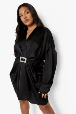 Vestito Plus Size Con Scollo Profondo E Fibbia -Negozio al dettaglio Vestiti pzz10729 black xl 3