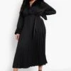 Vestito Midaxi Plus Size In Raso Con Pieghe