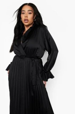 Vestito Midaxi Plus Size In Raso Con Pieghe 7 Vestito Midaxi Plus Size In Raso Con Pieghe -Negozio al dettaglio Vestiti pzz10772 black xl 3