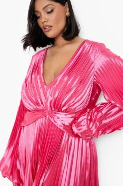 Vestito Midi Plus Size In Raso Con Pieghe E Maniche A Campana -Negozio al dettaglio Vestiti pzz10832 hot20pink xl 3