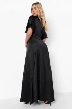 Vestito Maxi Plus Size In Raso Con Maniche A Campana E Spacco -Negozio al dettaglio Vestiti pzz10836 black xl 1