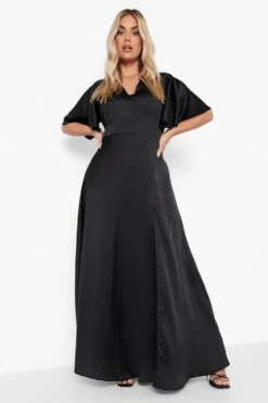 Vestito Maxi Plus Size In Raso Con Maniche A Campana E Spacco -Negozio al dettaglio Vestiti pzz10836 black xl 2