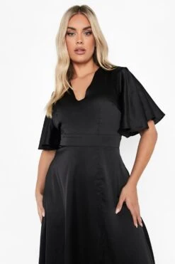 Vestito Maxi Plus Size In Raso Con Maniche A Campana E Spacco -Negozio al dettaglio Vestiti pzz10836 black xl 3