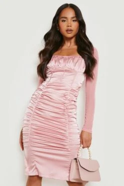 Vestito Midi Petite In Raso E Rete Stile Corsetto -Negozio al dettaglio Vestiti pzz10866 blush xl 2