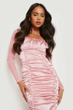 Vestito Midi Petite In Raso E Rete Stile Corsetto -Negozio al dettaglio Vestiti pzz10866 blush xl 3