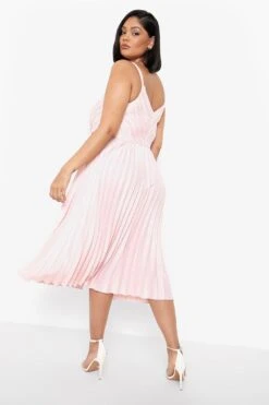 Vestito Midi In Raso A Pieghe Con Dettagli Attorcigliati -Negozio al dettaglio Vestiti pzz10920 pink xl 1