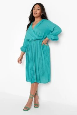 Vestito Skater Midi Plus Size Con Pieghe E Arricciature