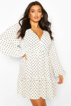 Vestito Scaldacuore A Grembiule Plus Size A Pois Con Maniche A Palloncino