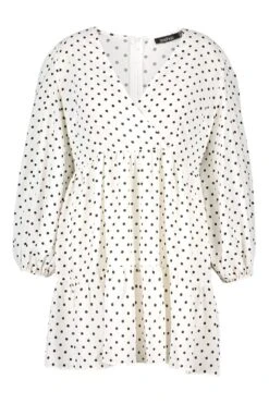 Vestito Scaldacuore A Grembiule Plus Size A Pois Con Maniche A Palloncino -Negozio al dettaglio Vestiti pzz45785 white xl 2