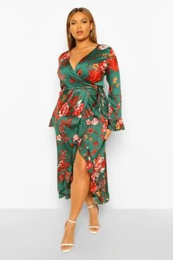 Vestito Plus Size A Incrocio Arricciato A Fiori