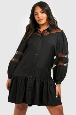 Vestito Camicia Plus Size In Organza A Contrasto -Negozio al dettaglio Vestiti pzz59852 black xl 3