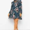 Vestito Skater Plus Size A Fiori Con Collo Alto E Cut-out