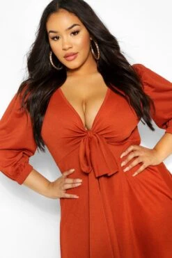 Vestito Skater Plus Size Con Nodo Frontale -Negozio al dettaglio Vestiti pzz61056 rust xl 3