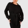 Vestito Plus Size In Maglia A Nido D’ape Con Cintura