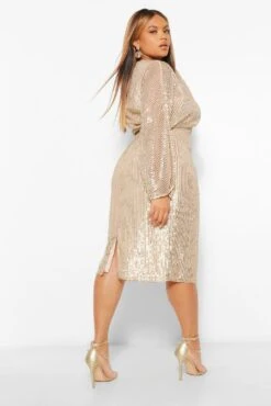 Vestito Midi Plus Size Con Paillettes Sul Busto E Nappe 5 Vestito Midi Plus Size Con Paillettes Sul Busto E Nappe -Negozio al dettaglio Vestiti pzz61631 gold xl 1